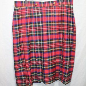 Red Plaid Scottish Tartan Pleated Skirt by Addition Elle sz XL waist 38"